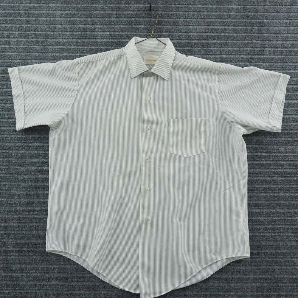 Vintage 60s Brent Button Down Shirt Mens L White Blue Pinstripe Short Sleeve